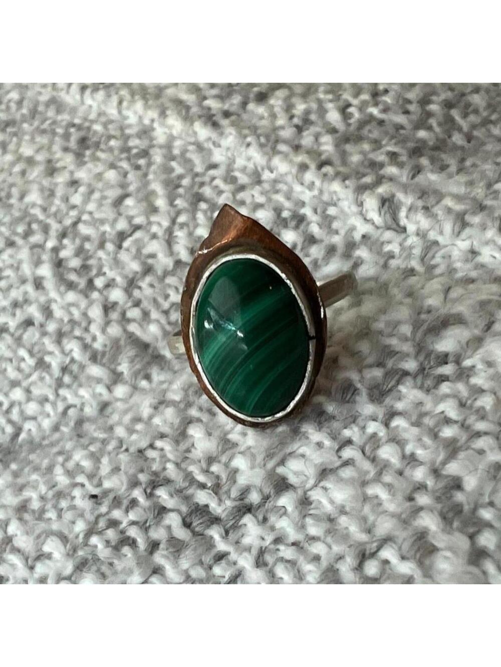 Vintage Handmade Mixed-Metal Malachite Statement Ring